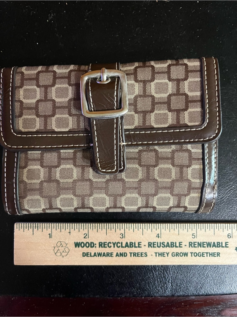 Brown Geometric Buckle Wallet for Women